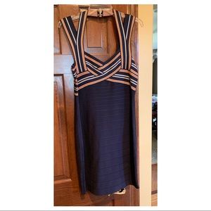 Navy Blue and Orange accent stripe Guess bodycon dress